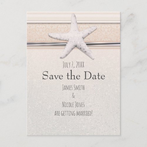 Starfish Creamy White Beach Wedding Save the Date Announcement Postcard