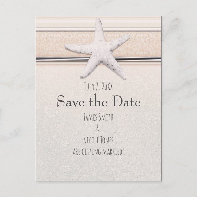 Starfish Creamy White Beach Wedding Save the Date Announcement Postcard (Front)