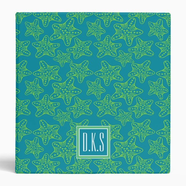 Starfish Crowd Pattern | Monogram 3 Ring Binder (Front)