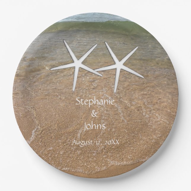 Starfish Cute Couple Beach Nautical Weddings 2023 Paper Plates (Front)