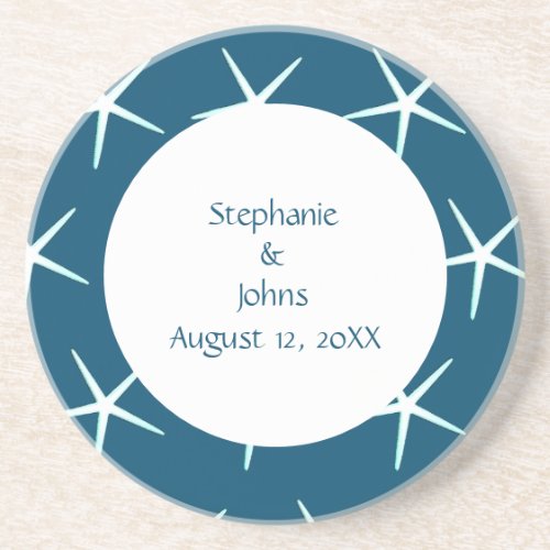 Starfish Cute Couple Blue White Wedding Decor Gift Coaster