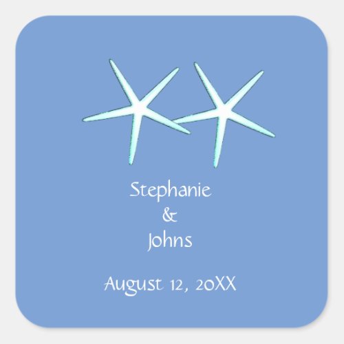 Starfish Cute Couple Cornflower Blue Weddings 2021 Square Sticker