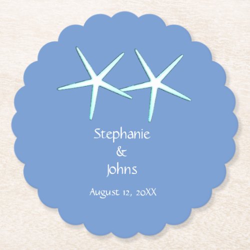 Starfish Cute Couple Cornflower Blue Weddings 2022 Paper Coaster