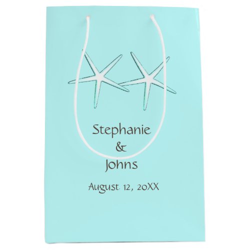 Starfish Cute Couple Teal Blue Grey Wedding Custom Medium Gift Bag