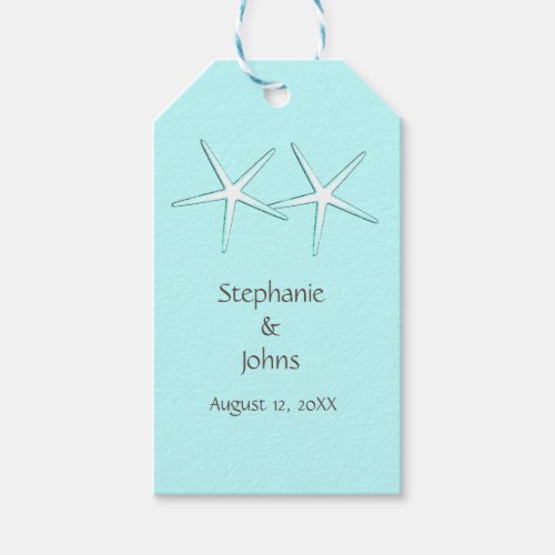 Starfish Cute Couple Teal Blue Grey Weddings 2023 Gift Tags
