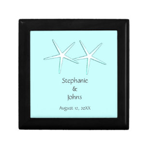 Starfish Cute Couple Teal White Gift Favor Wedding Box