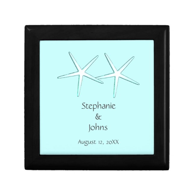 Starfish Cute Couple Teal White Gift Favor Wedding Gift Box (Front)