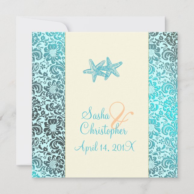 Starfish + damask Wedding Invitations (Front)