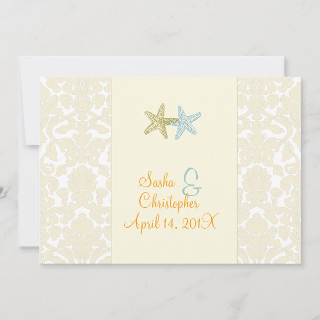 Starfish + damask Wedding Invitations (Front)