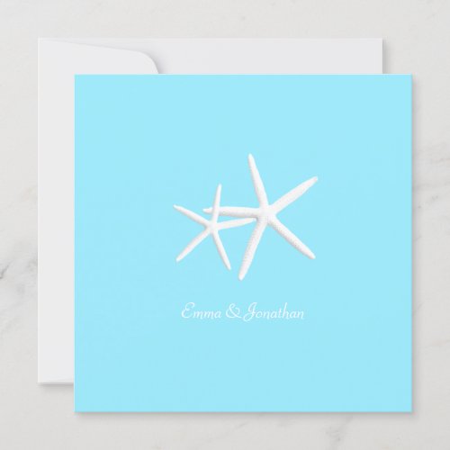Starfish Decorated Aqua Beach Wedding Invitations