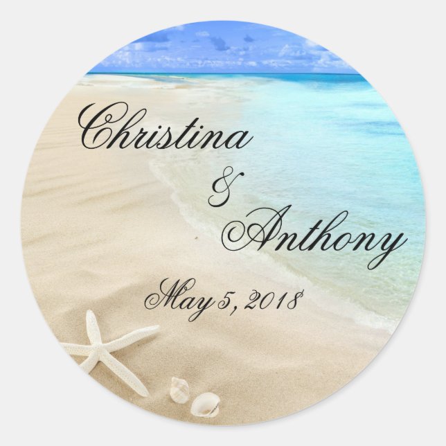 Starfish Destination Beach Wedding Favors Labels (Front)
