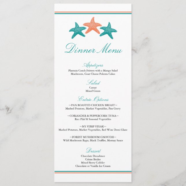 Starfish Dinner Menu (Front)