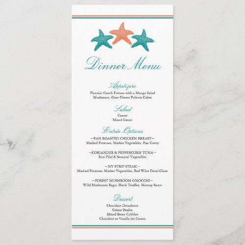 Starfish Dinner Menu