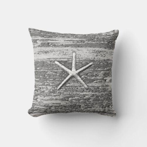 Starfish Driftwood Watercolor Outdoor Pillow