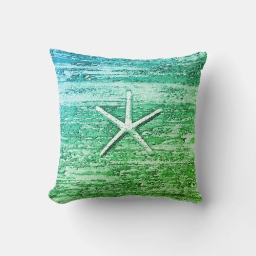 Starfish Driftwood Watercolor Outdoor Pillow