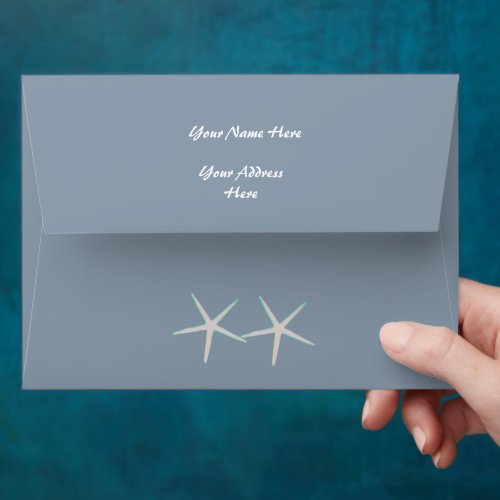 Starfish Dusty Blue Beach Cool Destination Wedding Envelope