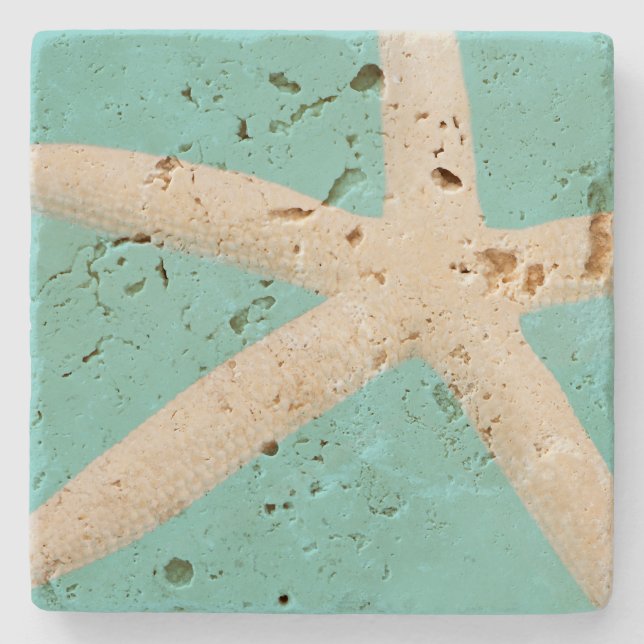 Starfish elegant ocean beach teal cream  stone coaster (Front)