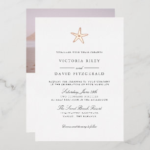 Starfish Elegant Ocean Beach WEDDING ROSE GOLD V3 Foil Invitation