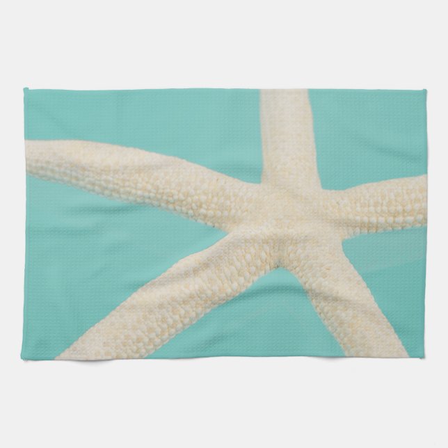 Starfish elegant ocean modern beach teal cream kitchen towel (Horizontal)