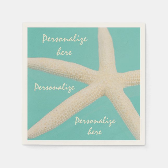 Starfish elegant ocean modern beach teal cream napkins (Front)