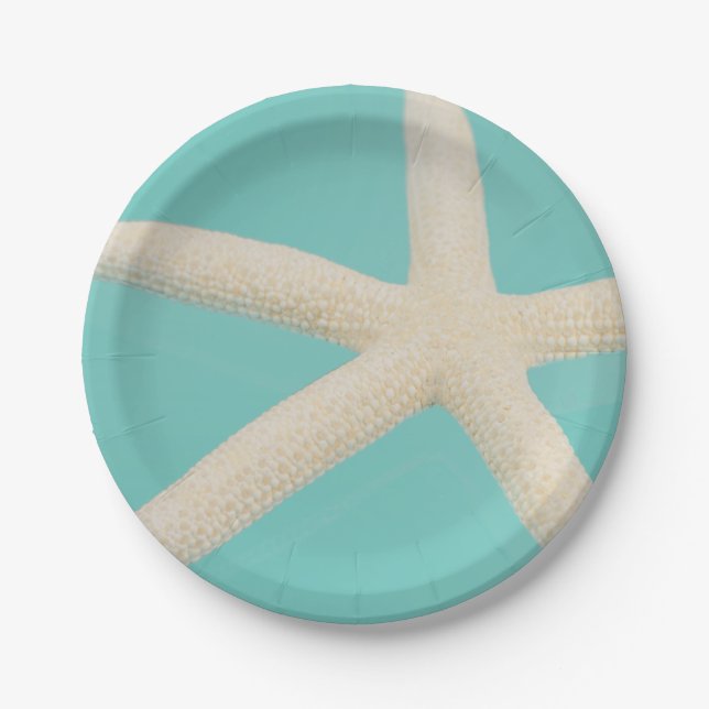 Starfish elegant ocean modern beach teal cream paper plates (Front)