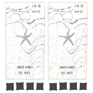 Starfish Family Beach House Black White Rustic Cornhole Set