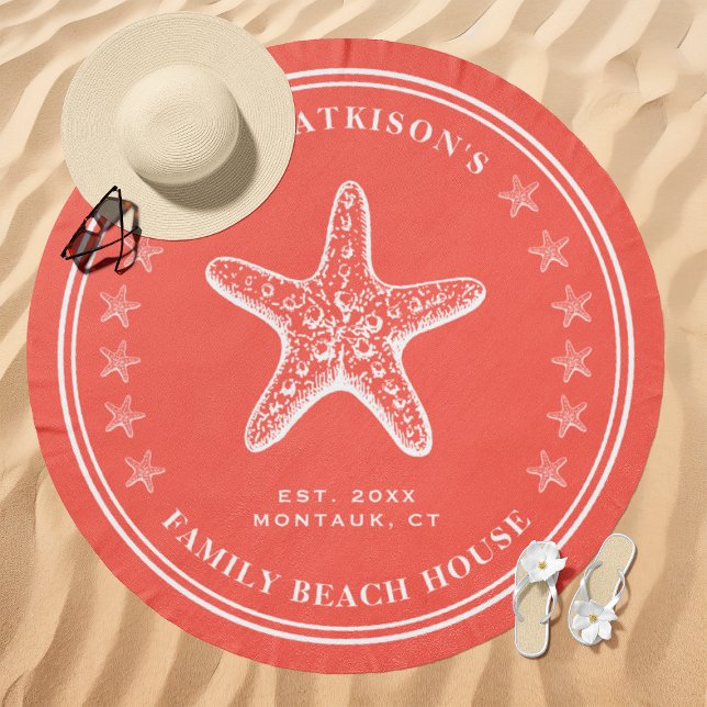 Starfish Family Beach House Custom Name Coral Towel (Creator Uploaded)