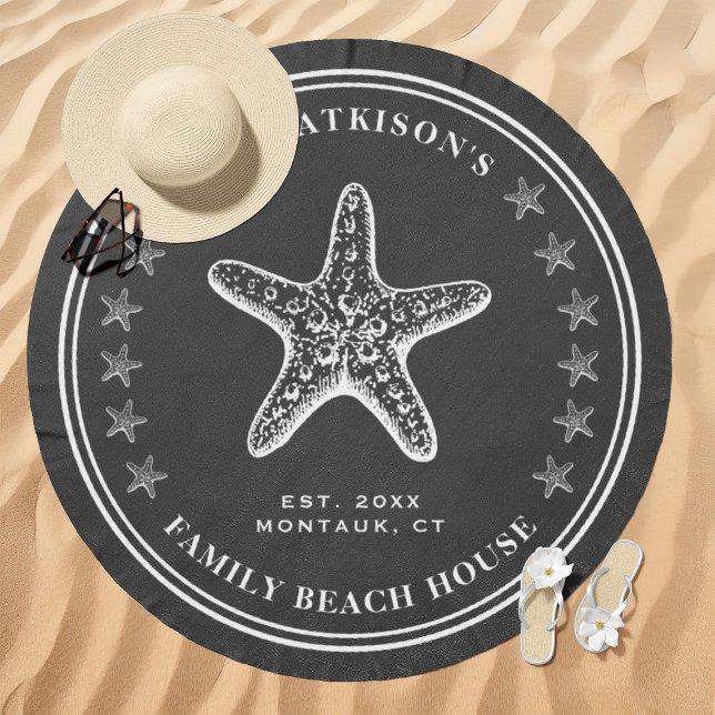 Starfish Family Beach House Custom Name Gray Towel (Creator Uploaded)