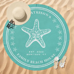 Starfish Family Beach House Custom Name Teal Beach Towel<br><div class="desc">Bring a touch of coastal charm to your beach days with this personalized teal beach towel. Featuring a vintage-inspired starfish design and customizable family name, location, and establishment year, it’s the perfect addition to any beach house or ocean retreat. Ideal for family vacations, beach house essentials, or as a unique...</div>