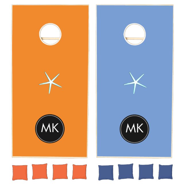 Starfish Family Beach House Monograms Orange Blue Cornhole Set (Set)