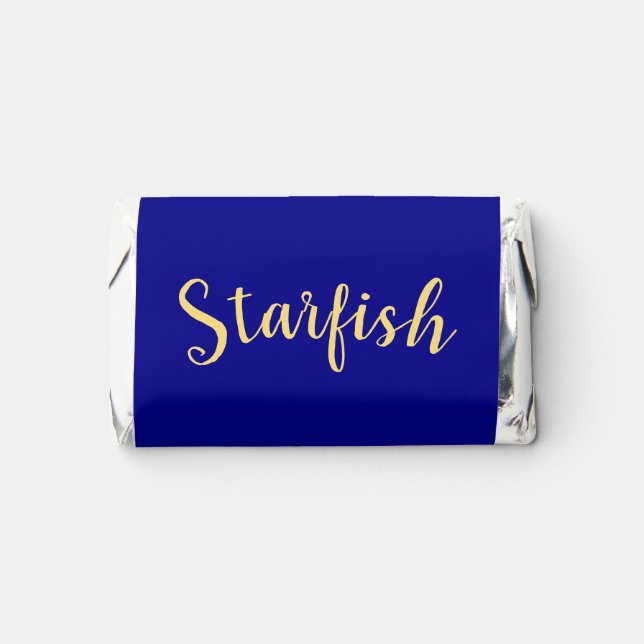STARFISH Fancy Script Deep Royal Blue Background Hershey's Miniatures (Front)