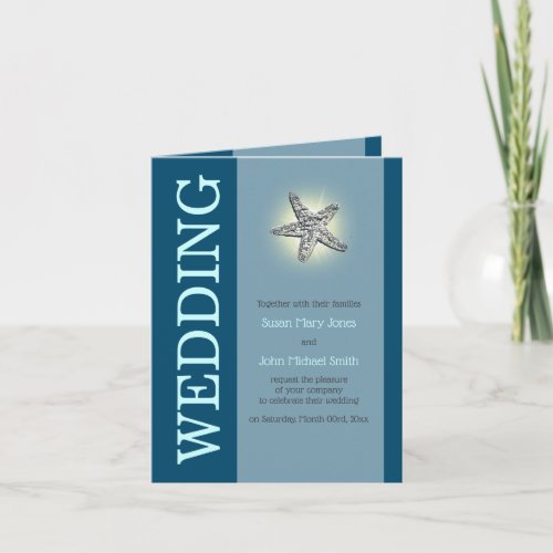 Starfish faux silver taupe chic beach wedding invitation