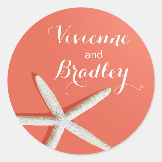Starfish Fingers Beach | coral Classic Round Sticker (Front)