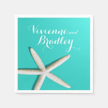 Starfish Fingers Beach | Teal Paper Napkins by glamprettyweddings at Zazzle