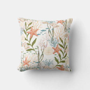 Starfish Fish Seashells Oceanlife Pattern Throw Pillow