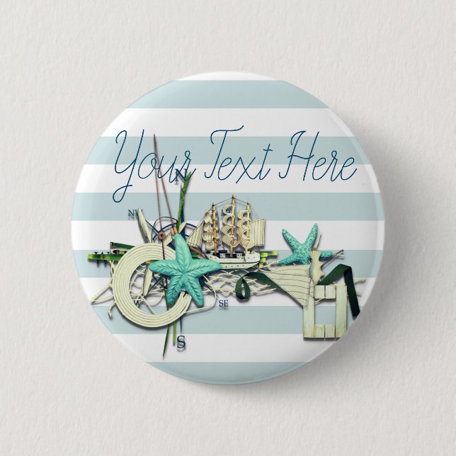 Starfish, Fishing Net & Tall Ship Nautical Button (Front)