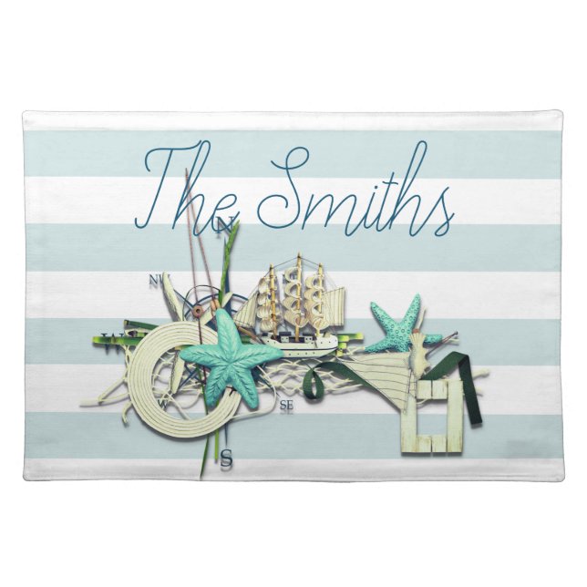 Starfish, Fishing Net & Tall Ship Nautical Cloth Placemat (Front)