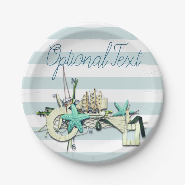 Starfish, Fishing Net & Tall Ship Nautical Paper Plates (Front)