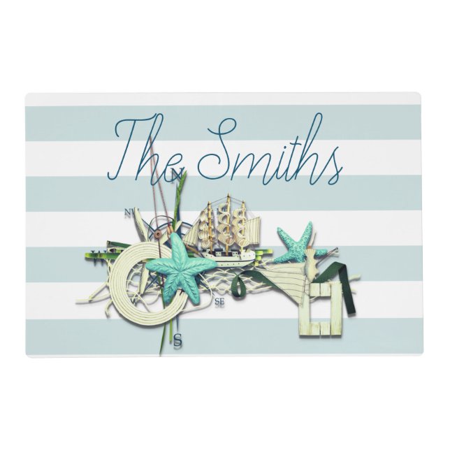 Starfish, Fishing Net & Tall Ship Nautical Placemat (Front)