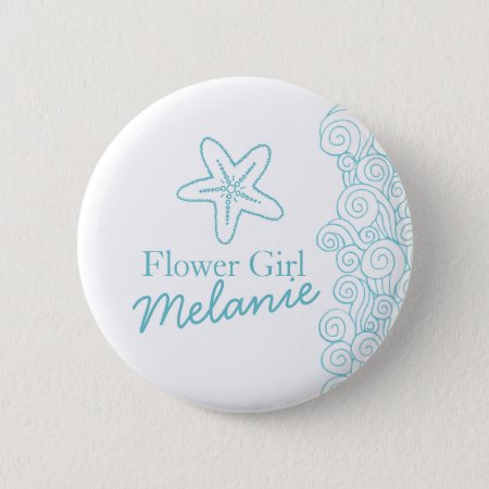Starfish Flower Girl Aqua Wedding Pin / Button