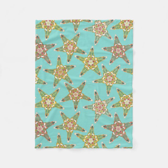 starfish flowers blue fleece blanket (Front)