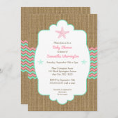 Starfish girl baby shower invites pink mint burlap (Front/Back)
