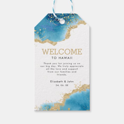 Starfish Gold  Blue Ocean Theme Wedding Welcome Gift Tags