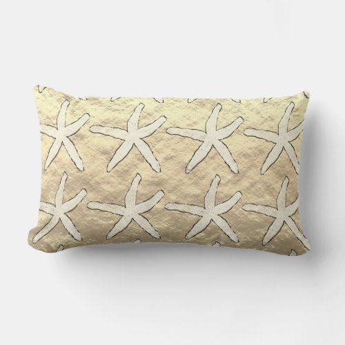 Starfish Golden Gold Foil Cute Pattern Shiny Beach Lumbar Pillow