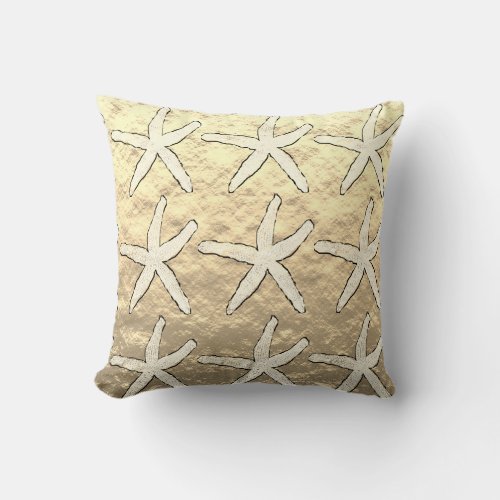 Starfish Golden Gold Foil Cute Pattern Shiny Beach Throw Pillow