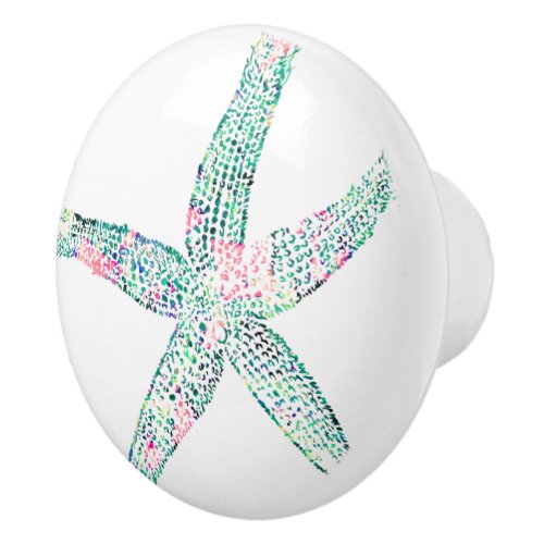 Starfish Green Teal Blue Pink Beach Nautical Decor Ceramic Knob