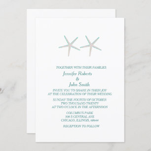Starfish Grey Teal White Elegant Nautical Wedding Invitation