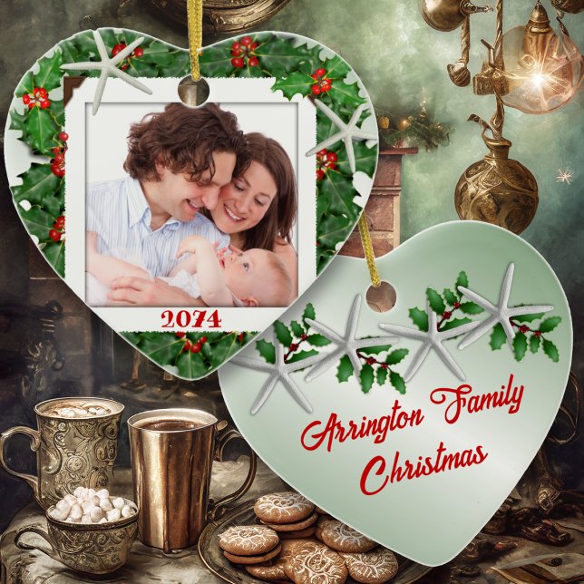 Starfish Heart Family Photo Christmas Ornament (Creator Uploaded)