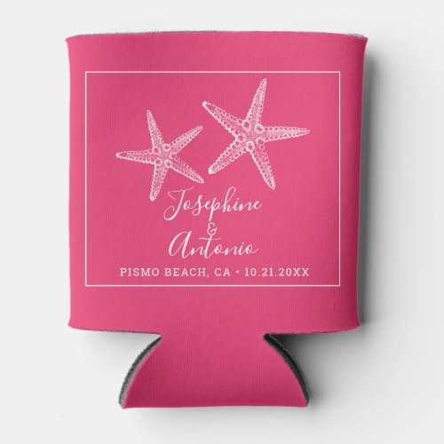 Starfish Hot Pink Beach Wedding Favor Can Cooler