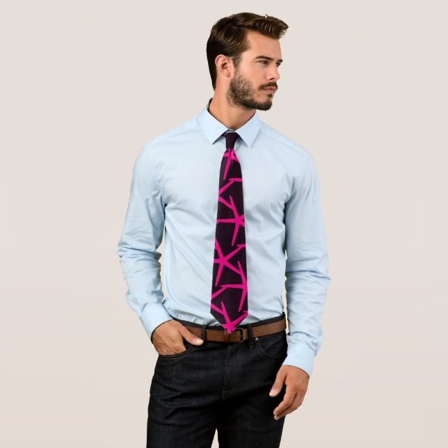 Starfish Hot Pink Black Nautical Beach Style Gift Neck Tie (In Situ)